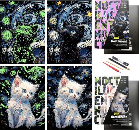 Scratch Painting Art Paper Scratch Art for Adults & Kids,Creative DIY Art Craft Gift Scratch Rainbow Painting Luminous Paper Set with 4 Tools 16''x11''(Castle &Amusement Park) in Kuwait