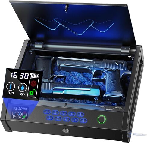 Gun Safe, Biometric Safes for Pistols with LCD Display of Time Battery, Fingerprint Quick Access Handgun Safe Pistol Bedside, Nightstand, Car, 2 Capacity in Saudi Arabia