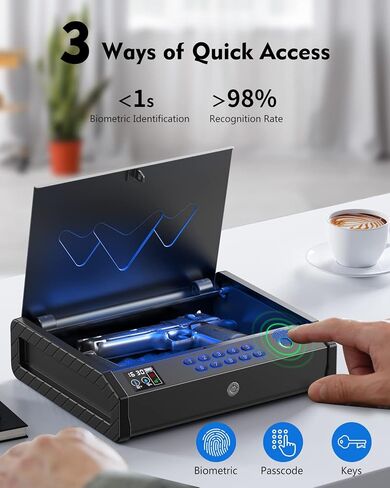 Gun Safe, Biometric Safes for Pistols with LCD Display of Time Battery, Fingerprint Quick Access Handgun Safe Pistol Bedside, Nightstand, Car, 2 Capacity in Saudi Arabia