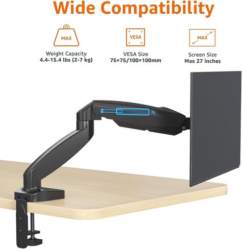 Amazon Basics Adjustable Dual Computer Monitor Arm Mount, Holds up to 32" Monitors, Black in Saudi Arabia