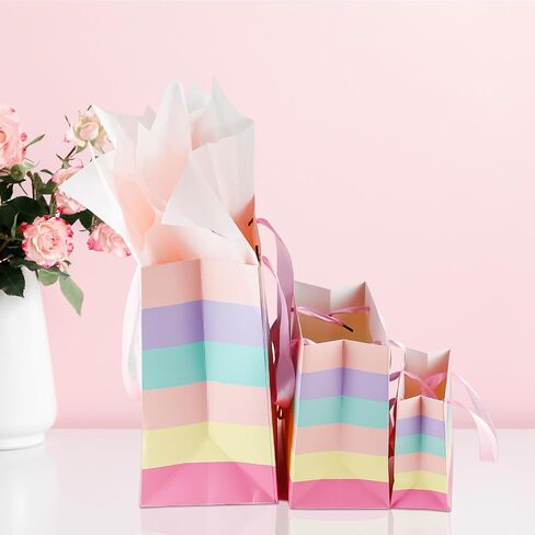 Happy Birthday Paper Bags Large, Medium, Small Sizes Gift Bag Paper with Matching Tissue Paper, Card,Ribbons Happy Birthday Gift Bags with Handles,Gift Bags Party Bags for Girls Women and All(Pink) in Saudi Arabia