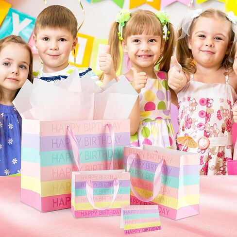 Happy Birthday Paper Bags Large, Medium, Small Sizes Gift Bag Paper with Matching Tissue Paper, Card,Ribbons Happy Birthday Gift Bags with Handles,Gift Bags Party Bags for Girls Women and All(Pink) in Saudi Arabia