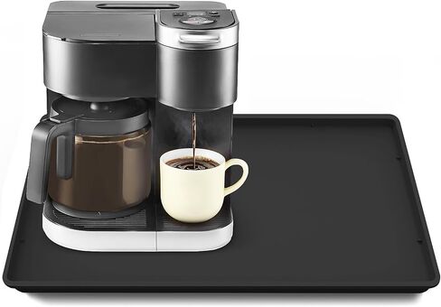 Silicone Coffee Maker Mat with Lip for Countertops, 19.7'' x 15'', Black | Multi leak-proof coffee tray for countertop, non-slip silicone tray for under coffee machine espresso accessory, wipe-clean in Kuwait