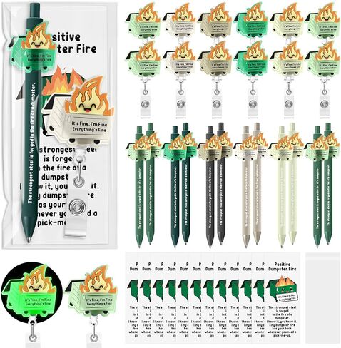 12 Set Dumpster Fire Ballpoint Pens ID Card Holder and Positive Bookmarks Emotional Support Appreciation Gifts for Nurse Employee Teacher Men Women Social Worker in Saudi Arabia