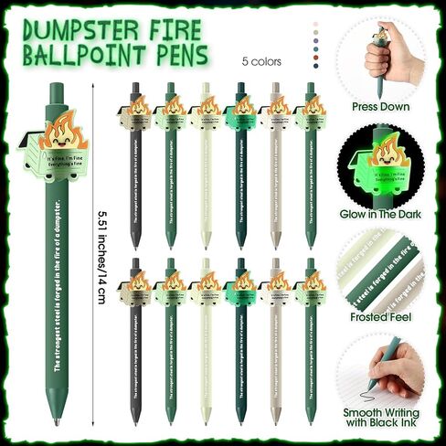 12 Set Dumpster Fire Ballpoint Pens ID Card Holder and Positive Bookmarks Emotional Support Appreciation Gifts for Nurse Employee Teacher Men Women Social Worker in Saudi Arabia