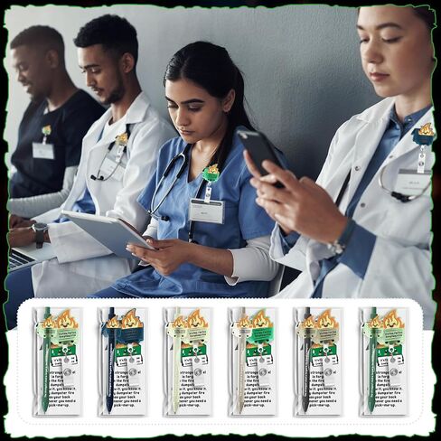 12 Set Dumpster Fire Ballpoint Pens ID Card Holder and Positive Bookmarks Emotional Support Appreciation Gifts for Nurse Employee Teacher Men Women Social Worker in Saudi Arabia