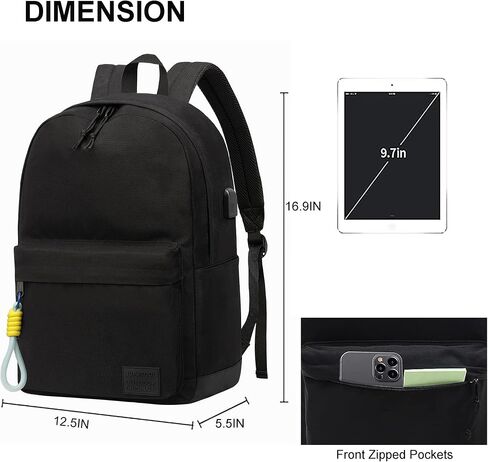 SUPACOOL Casual Laptop Backpack for Men and Women, Work backpack, Black Backpacks, College School Backpack for Boys and Girls, Lightweight Travel Back Pack(Black) in Kuwait