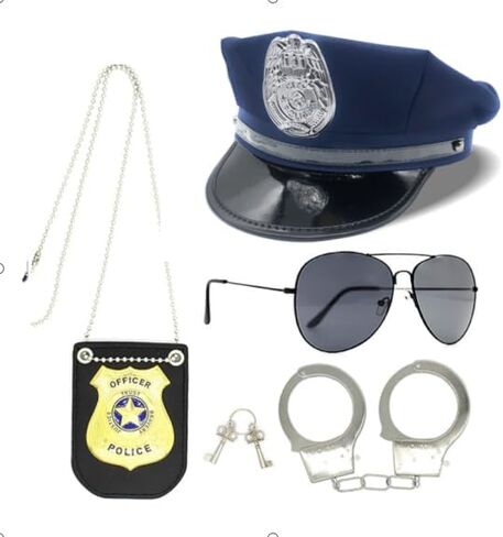 4Pcs police accessories for kids Police Pretend Play Toy Set Including Police Hat Sunglasses Badge Handcuffs Halloween in Saudi Arabia