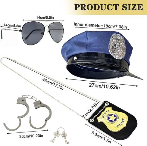 4Pcs police accessories for kids Police Pretend Play Toy Set Including Police Hat Sunglasses Badge Handcuffs Halloween in Saudi Arabia