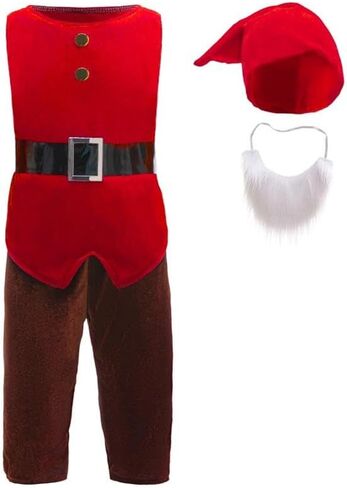 Dressy Daisy Dwarf Fancy Dress Up Costume Outfit with Hat & Beard for Toddler and Little Kids Boys, Green Red in Saudi Arabia