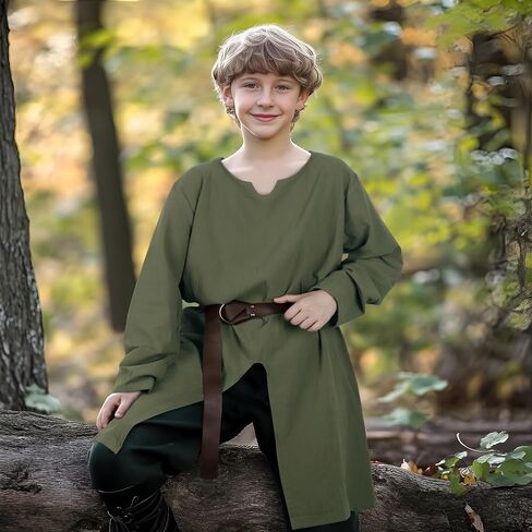 VZQI Kids Medieval Pirate Costume Tunic Renaissance Knight Warrior Viking LARP Halloween Green Boys Tops in Saudi Arabia