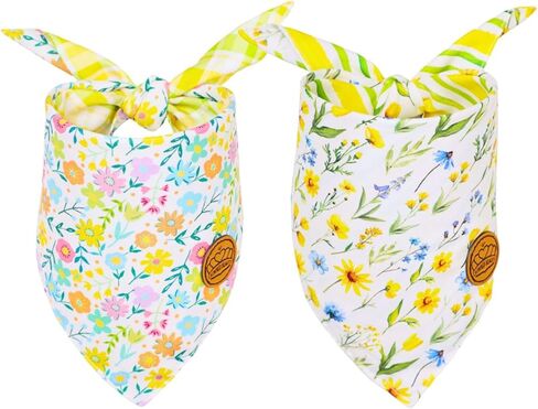 CROWNED BEAUTY Spring Dog Bandanas Reversible Large 2 Pack, Sunny Garden Set, Floral Adjustable Triangle Holiday Scarves for Medium Large Extra Large Dogs Boy Girl Pets DB170-L in Saudi Arabia