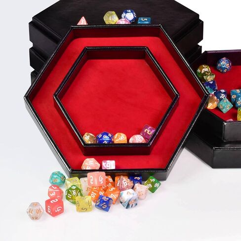 DND Dice Tray - 2 in 1 Hexagonal Rolling and Storage Tray, Faux Leather Material, Red Color, Compatible with D&D, MTG, Dice Arena in Kuwait