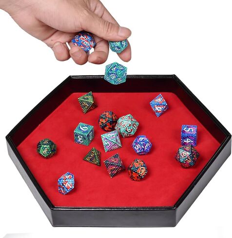 DND Dice Tray - 2 in 1 Hexagonal Rolling and Storage Tray, Faux Leather Material, Red Color, Compatible with D&D, MTG, Dice Arena in Kuwait