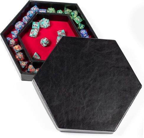 DND Dice Tray - 2 in 1 Hexagonal Rolling and Storage Tray, Faux Leather Material, Red Color, Compatible with D&D, MTG, Dice Arena in Kuwait