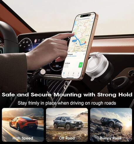Strong Magnetic Car Phone Holder for MagSafe Ultra Vacuum Suction Cup Phone Mount 360° Cell Phone Holders for Your Car Accessories for iPhone 16 15 14 13 12 Android in Saudi Arabia