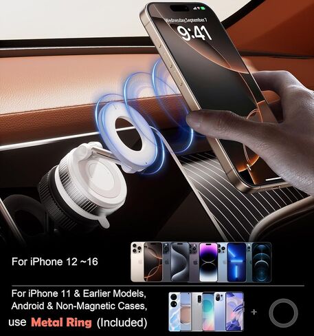 Strong Magnetic Car Phone Holder for MagSafe Ultra Vacuum Suction Cup Phone Mount 360° Cell Phone Holders for Your Car Accessories for iPhone 16 15 14 13 12 Android in Saudi Arabia