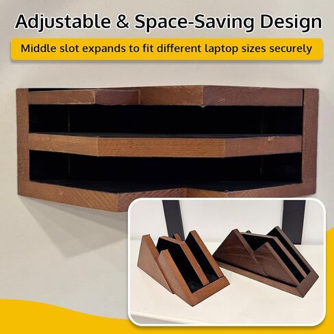 Dual Laptop Holder Vertical Laptop Stand 2 Slots Wooden - Light Brown (Oak Color) in Saudi Arabia