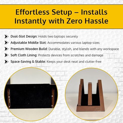 Dual Laptop Holder Vertical Laptop Stand 2 Slots Wooden - Light Brown (Oak Color) in Saudi Arabia
