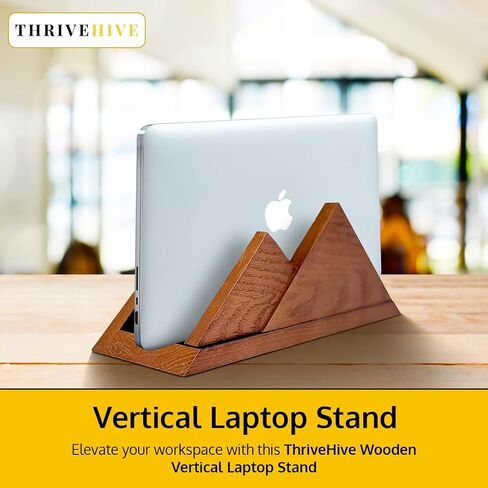Dual Laptop Holder Vertical Laptop Stand 2 Slots Wooden - Light Brown (Oak Color) in Saudi Arabia