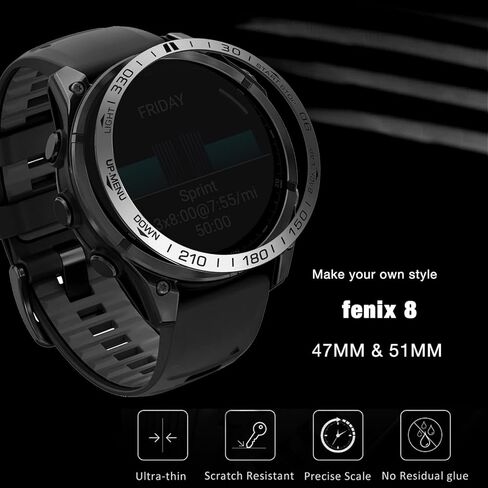 Abanen Stainless Steel Watch Bezel for Garmin Fenix 8 51mm, Polished Adhesive Cover Anti-Scratch Protector Cover Ring for Fenix 8 47mm (Black, 51mm) in Kuwait