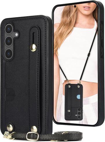 CCSmall Crossbody Case for Samsung Galaxy S25 Ultra with Card Slot Holder for Women, Adjustable Shoulder Strap Lanyard with Wristband Kickstand Phone Cover Case for Samsung S25 Ultra KB Black in Kuwait