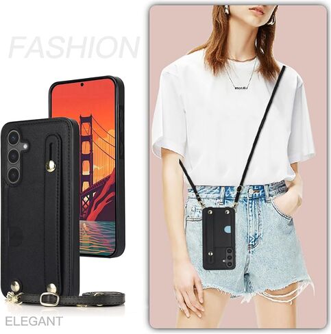 CCSmall Crossbody Case for Samsung Galaxy S25 Ultra with Card Slot Holder for Women, Adjustable Shoulder Strap Lanyard with Wristband Kickstand Phone Cover Case for Samsung S25 Ultra KB Black in Kuwait