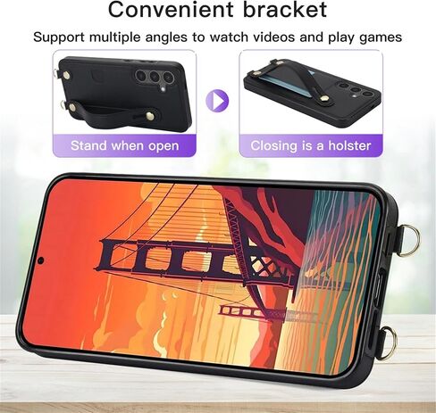 CCSmall Crossbody Case for Samsung Galaxy S25 Ultra with Card Slot Holder for Women, Adjustable Shoulder Strap Lanyard with Wristband Kickstand Phone Cover Case for Samsung S25 Ultra KB Black in Kuwait