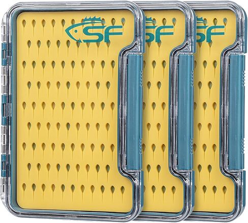 SF Slim Fly Fishing Box Thin Trout Flies Storage Box Plastic Clear Lid Yellow Silicone Waterproof Fly Fishing Box Small in Saudi Arabia