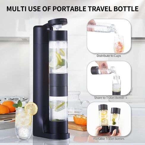 Sparkling Water Machine, Seltzer & Carbonator for Drinks, Soda Steaming Dispenser, Carbonator Machine with 2 BPA Free Bottles, Compatible with Screw-in 60L CO2 Cylinder(NOT Included), GREY in Kuwait