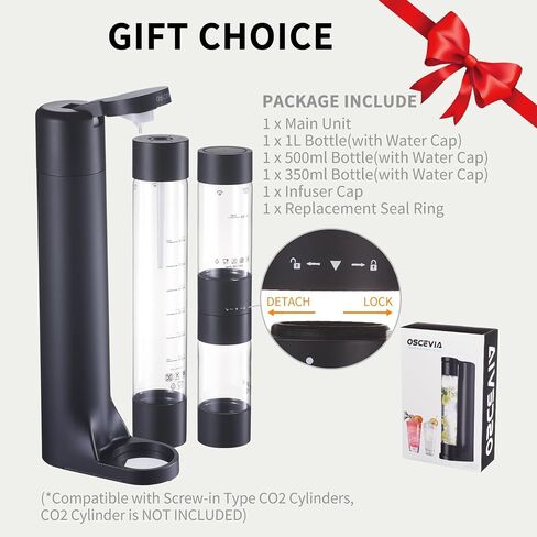 Sparkling Water Machine, Seltzer & Carbonator for Drinks, Soda Steaming Dispenser, Carbonator Machine with 2 BPA Free Bottles, Compatible with Screw-in 60L CO2 Cylinder(NOT Included), GREY in Kuwait
