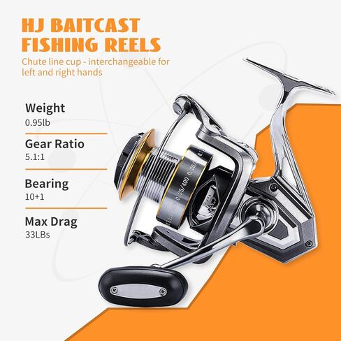 Fishing Reel – Spinning & Baitcasting, BG Baitcast 3000 Size, 4+1 BB, 5.2:1 Gear Ratio, 23LB Max Drag, 0.62lb Weight, Metal Spool & Handle for Saltwater & Freshwater Fishing in Saudi Arabia