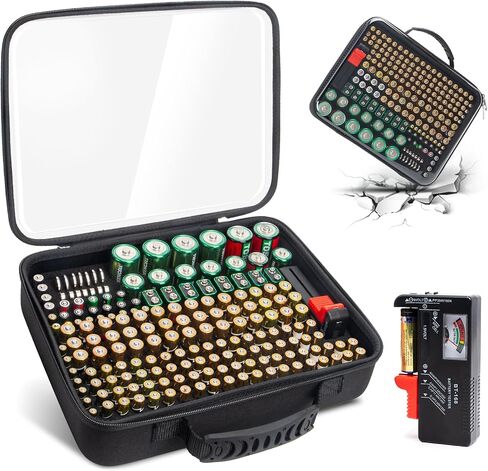Battery Organizer Storage Case with Battery Tester, Battery Holder Organizer Fit for 126+ Batteries AA AAA C D 9V LR44 CR2032, Battery Storage for Garage Organization, Hard Shell Battery Box in Kuwait