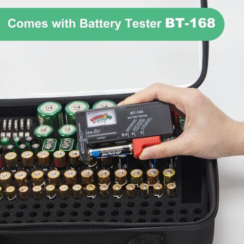 Battery Organizer Storage Case with Battery Tester, Battery Holder Organizer Fit for 126+ Batteries AA AAA C D 9V LR44 CR2032, Battery Storage for Garage Organization, Hard Shell Battery Box in Kuwait