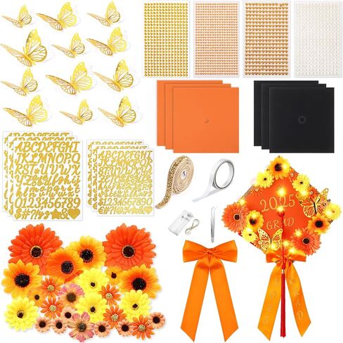 Wavwavw 59 PCS DIY CADUATION CAP DECERATIONS KIT ، DECER PURPLE GRAD CAP DICE مع الأضواء شملت القوس فو ، زهور 3D BELTFLY LETTERS ملصقات البناء ل DIY GRAD TOPPER in Saudi Arabia
