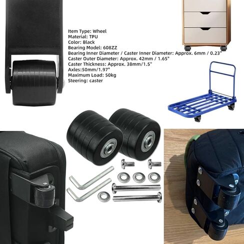 Rhinenet Replacement Luggage Suitcase Wheels OD 50mm Repair Kit Parts Axles Rubber Metal 360 Swivel Caster Wheels Bearings Tools Wear-Resistant Mute Flexible Set of (2) Wheels 50mm x 15mm x 6mm in Kuwait