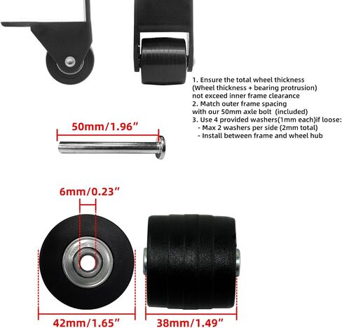 Rhinenet Replacement Luggage Suitcase Wheels OD 50mm Repair Kit Parts Axles Rubber Metal 360 Swivel Caster Wheels Bearings Tools Wear-Resistant Mute Flexible Set of (2) Wheels 50mm x 15mm x 6mm in Kuwait
