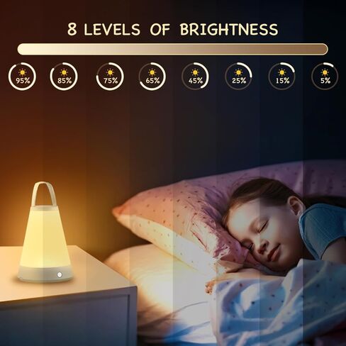 Portable Touch Night Light Lamp for Bedside, Bedroom, Table, Nursing Room, 3 Colors 8 Brightness Dimmable & Rechargeable Battery Nightlight for Baby, Kid, Adult, Girl in Saudi Arabia