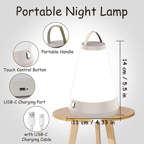 Portable Touch Night Light Lamp for Bedside, Bedroom, Table, Nursing Room, 3 Colors 8 Brightness Dimmable & Rechargeable Battery Nightlight for Baby, Kid, Adult, Girl in Saudi Arabia