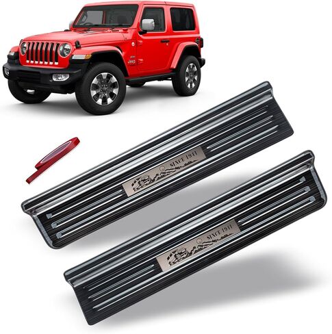 واقيات عتبة الباب لسيارة Jeep 2018-2024 Wrangler JL JLU & 2020-2022 Gladiator JT، نمط ألياف الكربون 304 واقي دخول الباب من الفولاذ المقاوم للصدأ تغطية كاملة لحماية عتبة الباب (تصميم براءة اختراع) in Kuwait