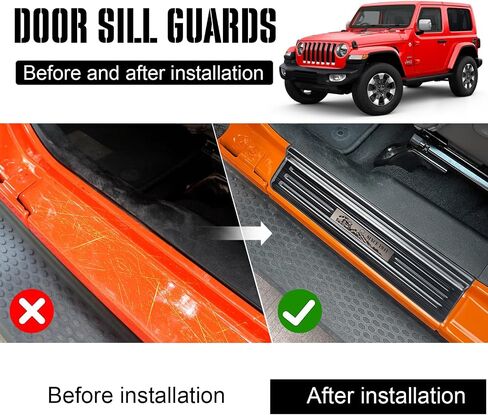 واقيات عتبة الباب لسيارة Jeep 2018-2024 Wrangler JL JLU & 2020-2022 Gladiator JT، نمط ألياف الكربون 304 واقي دخول الباب من الفولاذ المقاوم للصدأ تغطية كاملة لحماية عتبة الباب (تصميم براءة اختراع) in Kuwait
