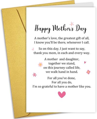 Nchigedy Sweet Mother's Day Card from Daughter, Happy Mother's Day Card for Mom, Poem Mother's Day Card for Mom from Daughter, Grateful to Have A Mother Like You in Saudi Arabia