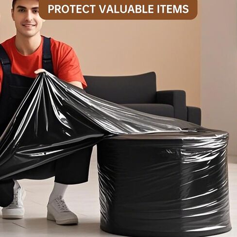 Black Stretch Wrap Roll-Heavy Duty Industrial Strength 18in x 1500ft, Black Shrink Wrap Film Roll 80 Gauge - Ideal for Warehouse, Pallet Moving, Shipping, and Household Packing in Saudi Arabia
