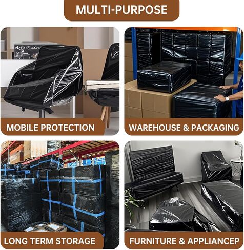Black Stretch Wrap Roll-Heavy Duty Industrial Strength 18in x 1500ft, Black Shrink Wrap Film Roll 80 Gauge - Ideal for Warehouse, Pallet Moving, Shipping, and Household Packing in Saudi Arabia