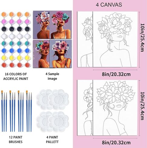 ACRNIGHEET 4 عبوات من القماش المرسوم مسبقًا للرسم للبالغين، مجموعة أدوات رش وطلاء الهالوين، لوازم الحفلات، طقم طلاء للأزواج، طقم طلاء قماشي للتاريخ الليلي، قماش ممتد للرسم، مقاس 8 × 10 بوصة in Kuwait