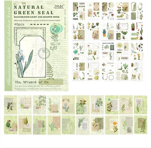 40 Sheets Green Plant Nature Theme Washi Sticker Book, Forest Theme Sticker Book for Envelope Seal, Scrapbook,Journals,Holiday Decor, DIY Crafts,Water Bottle in Kuwait