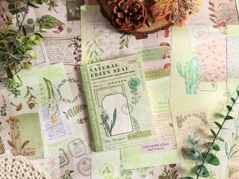 40 Sheets Green Plant Nature Theme Washi Sticker Book, Forest Theme Sticker Book for Envelope Seal, Scrapbook,Journals,Holiday Decor, DIY Crafts,Water Bottle in Kuwait