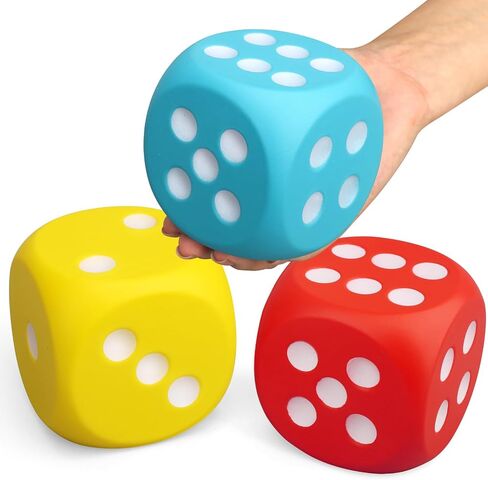 Large 3 Inch Foam Dice Fidget Dice, Jumbo Stress Relief Dice Big Dice, Squeeze Squishy Giant Game Dice for Family Board Game Classroom Party Favors Bag Stuffer (3 Pack) in Kuwait