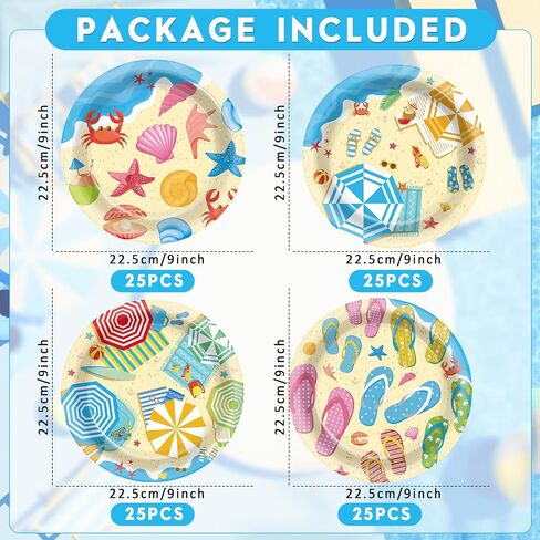 OBUSATT 100Pcs Summer Beach Party Plates Hawaiian 9 Inch Dinner Dessert Paper Plates Disposable Umbrella Flip Flops Tableware Cake for Summer Pool Tropical Birthday Party Decorations Supplies Favor in Saudi Arabia