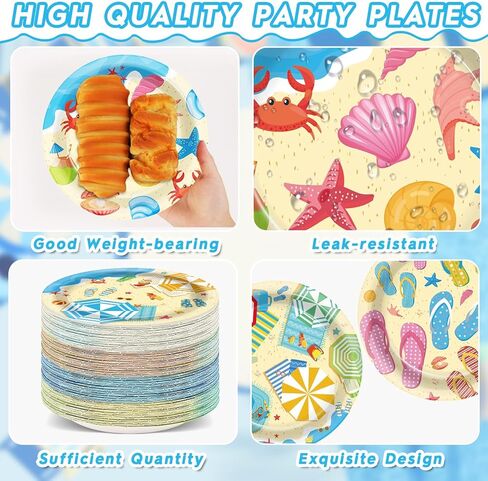 OBUSATT 100Pcs Summer Beach Party Plates Hawaiian 9 Inch Dinner Dessert Paper Plates Disposable Umbrella Flip Flops Tableware Cake for Summer Pool Tropical Birthday Party Decorations Supplies Favor in Saudi Arabia